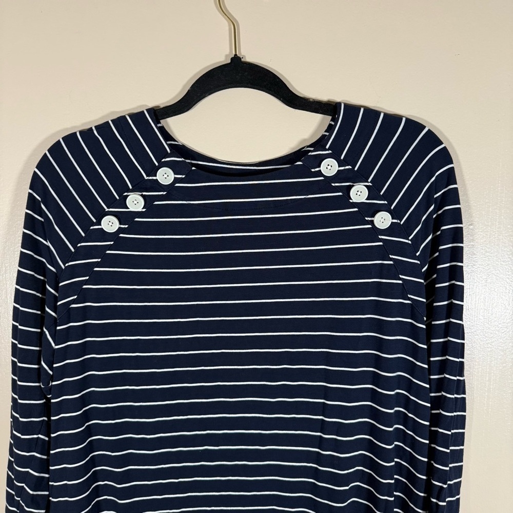 J.Jill Coastal 3/4 Sleeve Navy Striped Shirt size Small - Picture 3 of 6